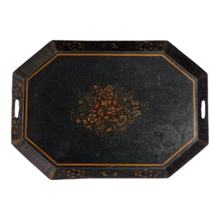 English Octagonal Standing Rim Tole Tray, C. 1815 For Sale