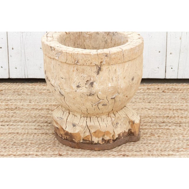 Rustic Bleached Wood Ukhali Pot For Sale - Image 4 of 9