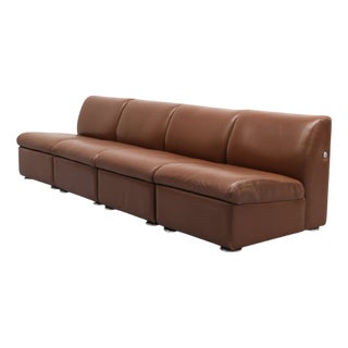 Cognac Leather Modular Sofa from Artifort, 1980s, Set of 4 For Sale