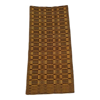 Vintage Mustard & Chocolate Geometric Double Weave Jacquard Blanket For Sale