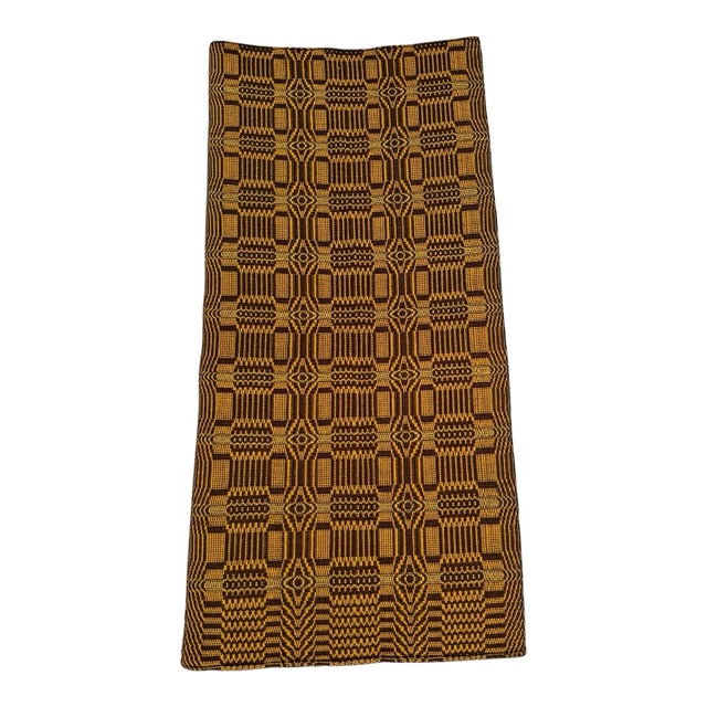 Vintage Mustard & Chocolate Geometric Double Weave Jacquard Blanket For Sale