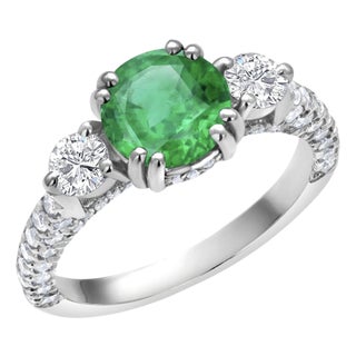 Gia Certified Colombian Emerald Diamond 2.85 Carat 18 Karat Gold Cocktail Ring, Size 6.5 For Sale