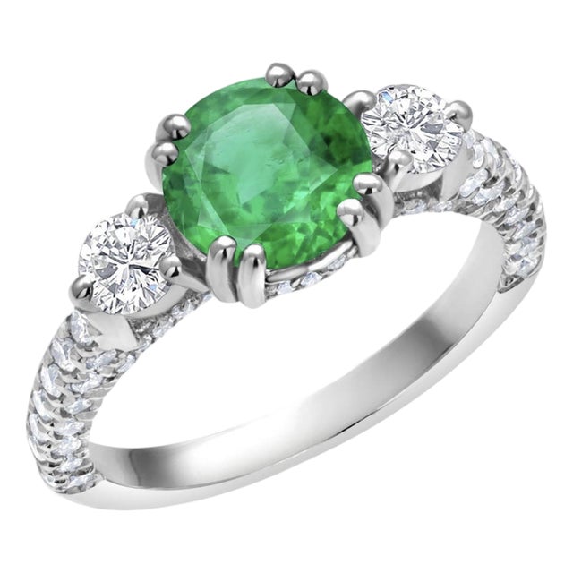 Gia Certified Colombian Emerald Diamond 2.85 Carat 18 Karat Gold Cocktail Ring, Size 6.5 For Sale