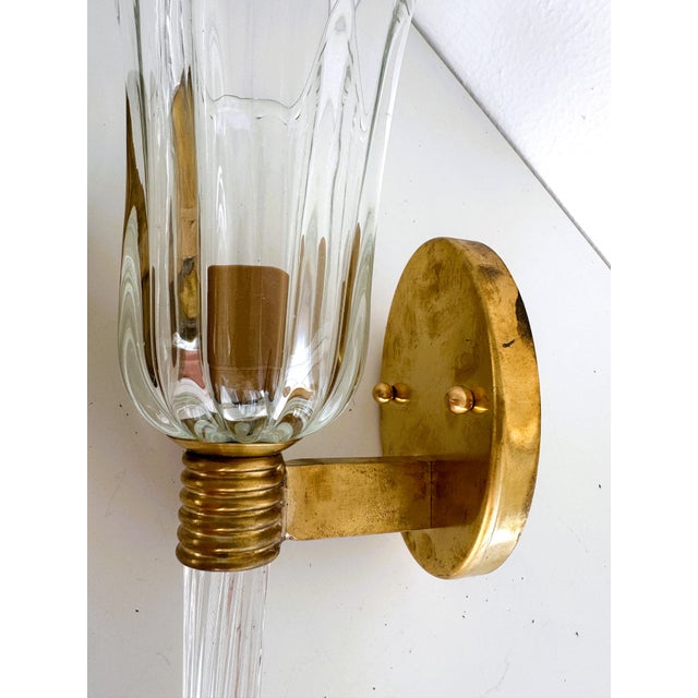 Italian Murano Crystal Glass and Brass Wall Sconces, 1990s, Set of 2 For Sale - Image 14 of 18