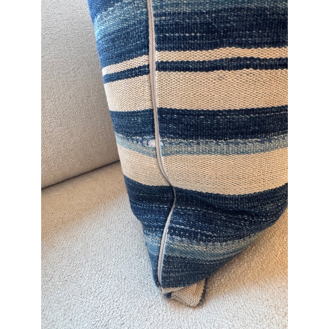 Pillow Made from Vintage Rustic African Blue Striped Textile For Sale - Image 9 of 10