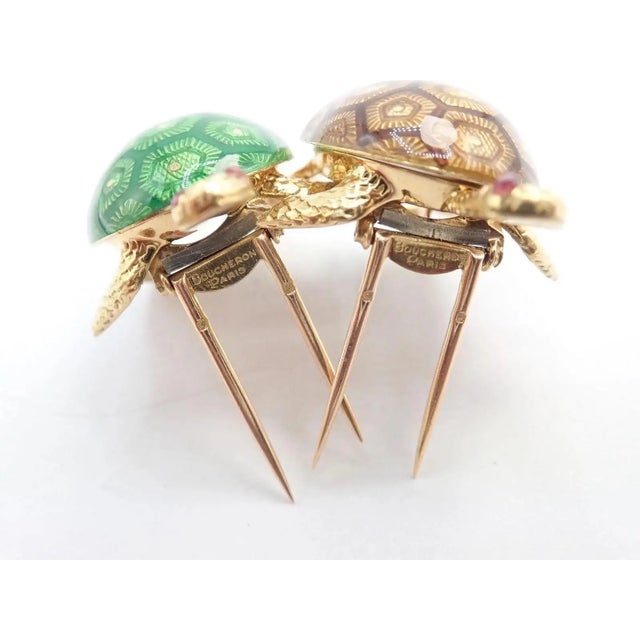1960s Boucheron France Yellow Gold Enamel Set of Two Turtle Brooches For Sale In Philadelphia - Image 6 of 12