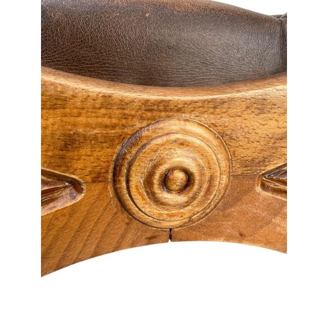 Brown Chesterfield Ottoman in Carved Wood and Leather, 1960s For Sale - Image 8 of 16