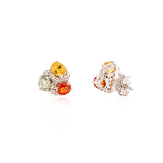 Not Yet Made - Made To Order September Birthstone Multi Sapphire & Diamond Cluster Stud Earrings- A Pair For Sale - Image 5 of 11