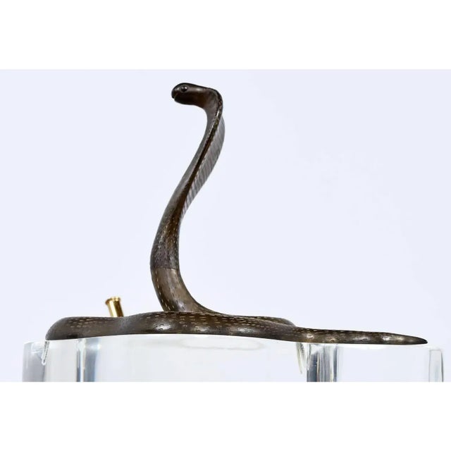 Signed Vintage Brass and Lucite Cobra Snake Double Pen Caddy For Sale - Image 6 of 8