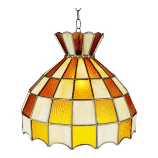 Vintage Tiffany Style Leaded Glass Chandelier Pendant Light For Sale