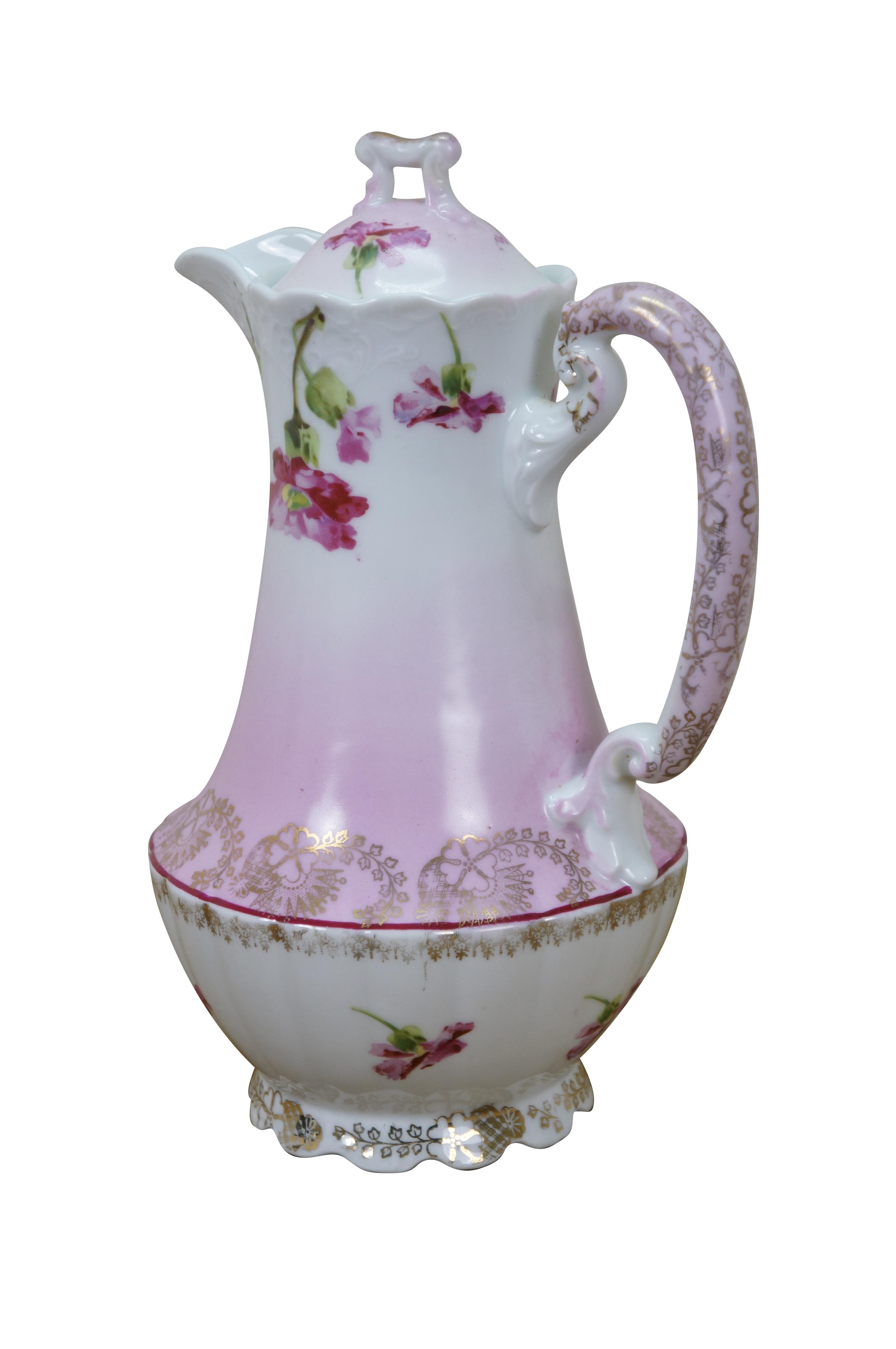 Antique Imperial Austria Pink Floral Chocolate Pot Teapot Tea