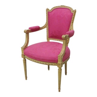 French Carved Cream Painted Fauteuil/Arm Chair For Sale