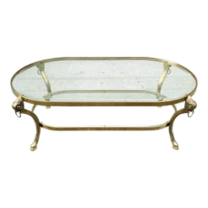 Vintage Maison Jansen (Unsigned) Neoclassical Style Two-Tiered Brass Rams Head Motif Cocktail Tables