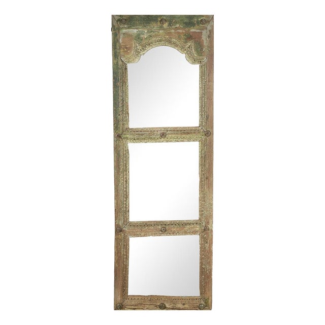 Large Antique Mirror in Patinated Solid Wood For Sale