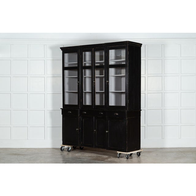19th Century English Ebonised Pine Breakfront Housekeepers Cabinet For Sale - Image 10 of 14