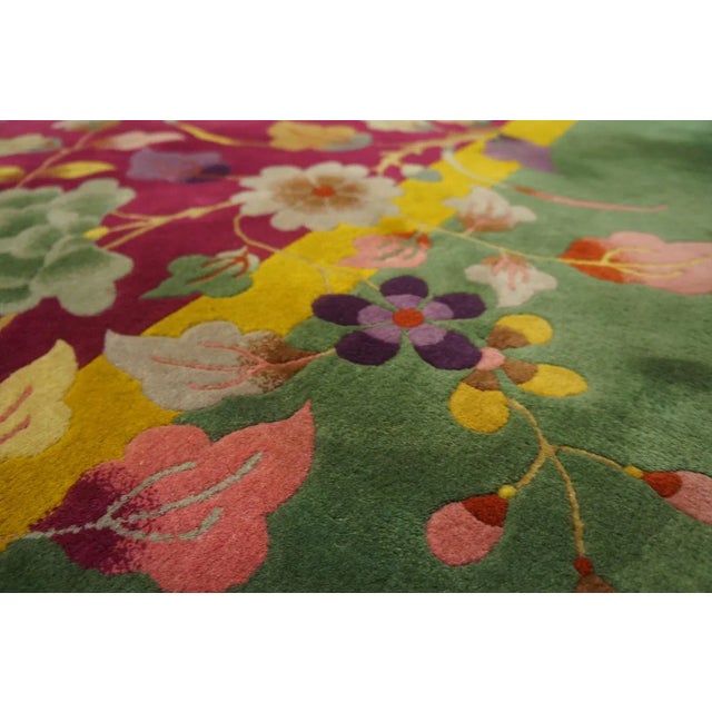 Textile 1920s Red Burgundy Floral Antique Chinese Art Deco Carpet 9' X 11'7" Knotted Wool Rug For Sale - Image 7 of 12
