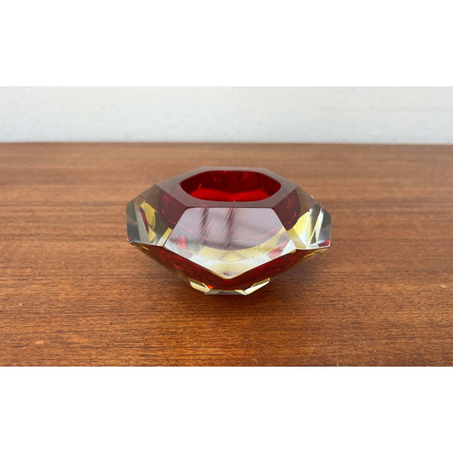 Vintage Italian Red and Yellow Sommerso Murano Glass Bowl, 1970s For Sale - Image 15 of 18