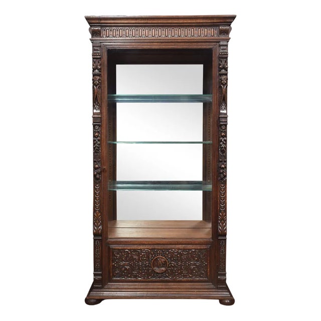 Carved Oak Display Cabinet For Sale