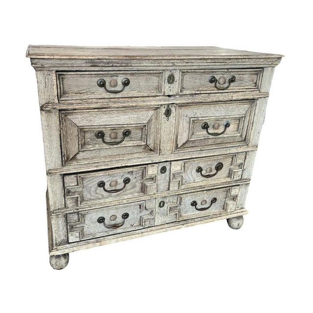 18th Century English Bleached Oak Jacobean Chest of Drawers For Sale - Image 3 of 18