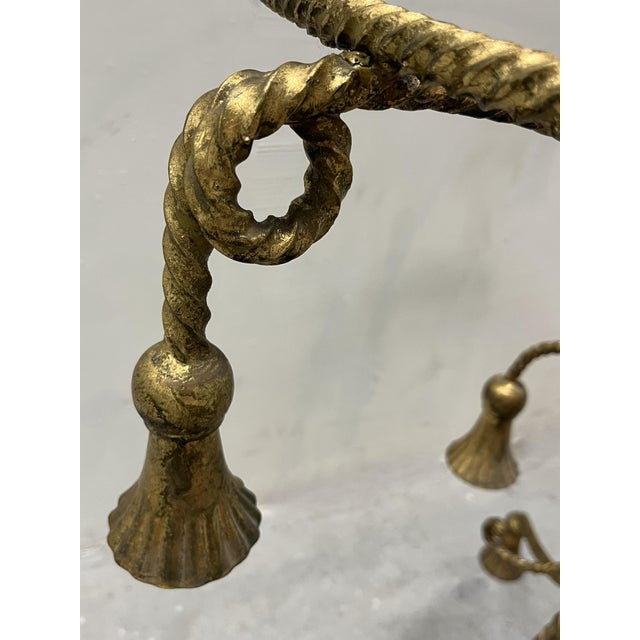 Hollywood Regency Gilt Metal Side Table W/ Glass Top, 1960s Rope & Tassel Design For Sale - Image 12 of 17