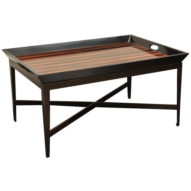 Modern Macassar Ebony Tray Table From Usa Late 20th Century With Wrought Iron Base and Tray Top For Sale - Image 3 of 3