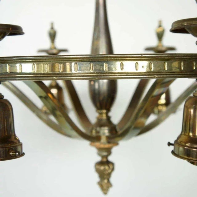 American 1920s Vintage American Brass 6-Light Chandelier For Sale - Image 3 of 7