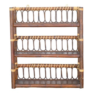 Mid 20th Century Audoux Minet Style Shelf, Rattan Wood Wall Shelf For Sale