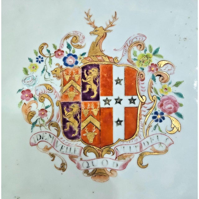 Mid 18th Century Chinese Export Porcelain Armorial Dish Arms of Hugget Quarterly Impaling Randolph For Sale In Philadelphia - Image 6 of 9