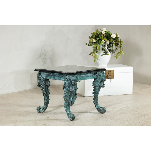 Late 20th Century Verdigris Bronze Side Table with Mythological Figures & Black Marble Top For Sale - Image 18 of 18