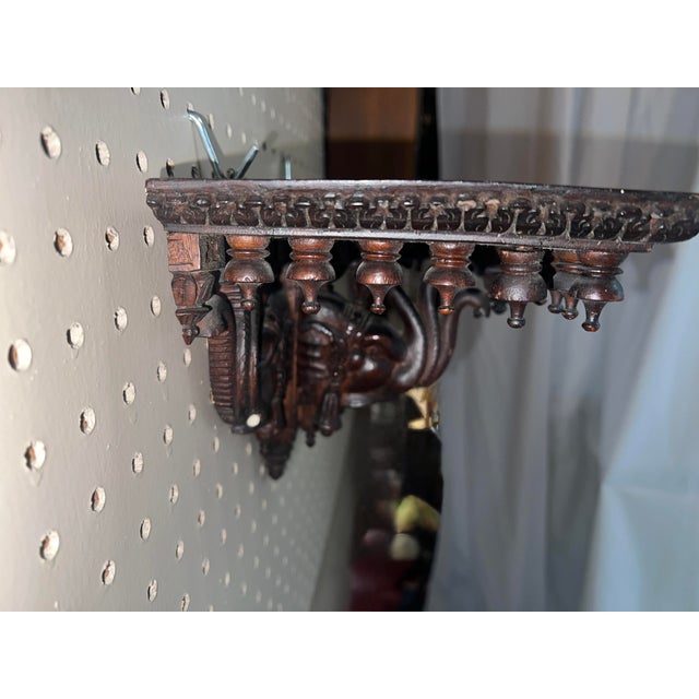 Early 19th Century Intricately Carved Anglo-Indian Wood Shelf Featuring an Elephant Head Motif. For Sale - Image 9 of 10