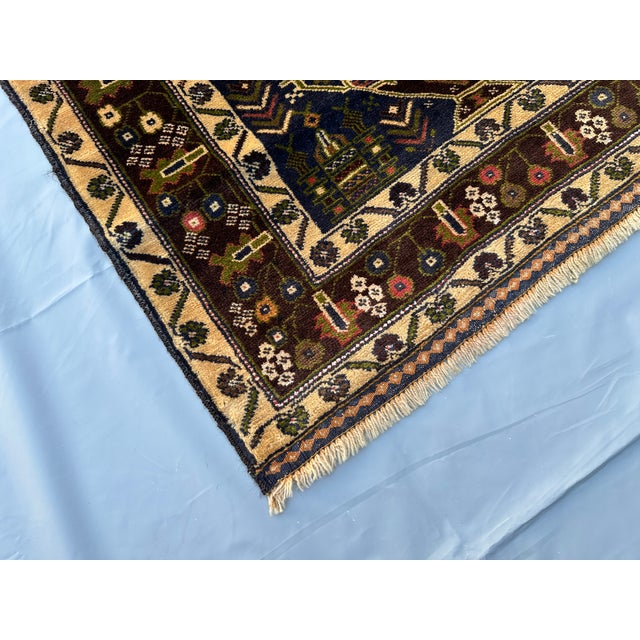 Afghan Medallion Area Rug, Hand-Knotted Wool, Tribal, 3x7, Indigo & Camel For Sale - Image 4 of 12
