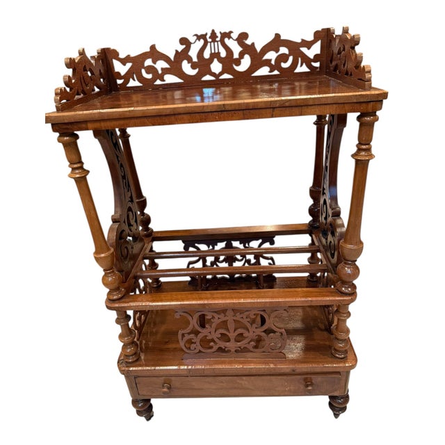 Victorian Burr Walnut Canterbury Cabinet / Sheet Music What-Not on Castors — Rich Figured Veneer. This cabinet is made of...