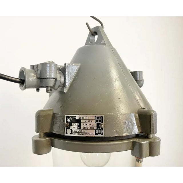 Metal Dark Grey Industrial Cast Aluminium Explosion Proof Lamp from Elektrosvit, 1960s For Sale - Image 7 of 16