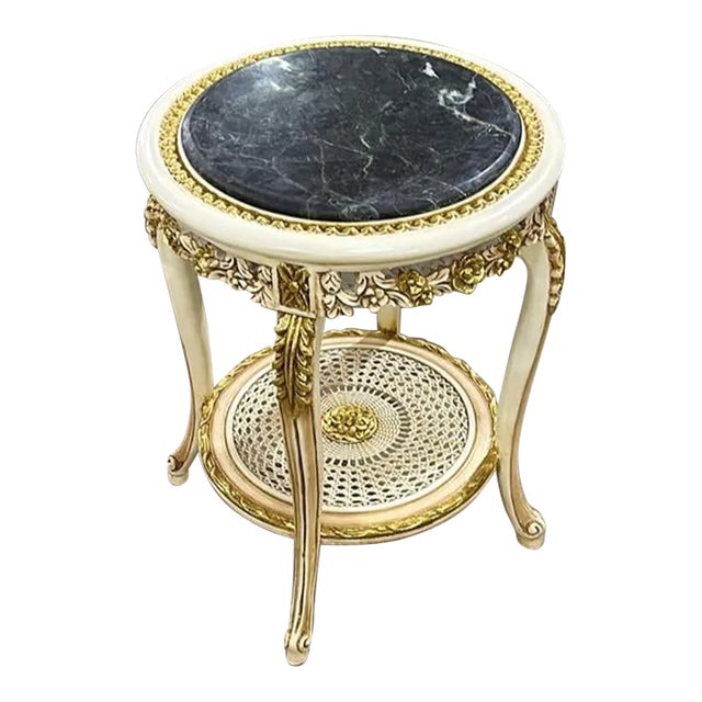 Italian Rococo Style Marble Topped White and Gold Side Table For Sale