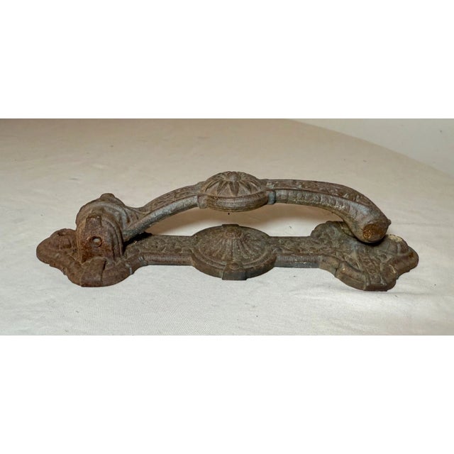 Large Antique Ornate Eastlake Aesthetic Cast Iron Front Door Mount Knocker For Sale - Image 9 of 11