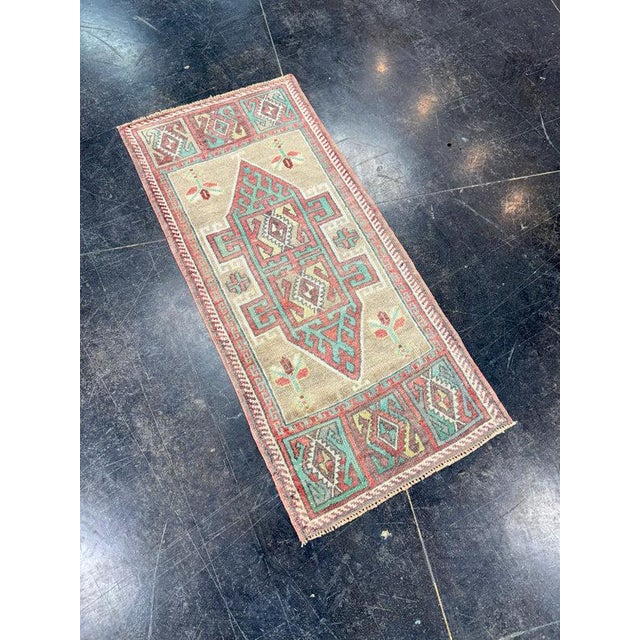 Turkish Mini Rug Oriental Hand Knotted Vintage Rug 1'7" x 3'7" #17889 For Sale In Houston - Image 6 of 8