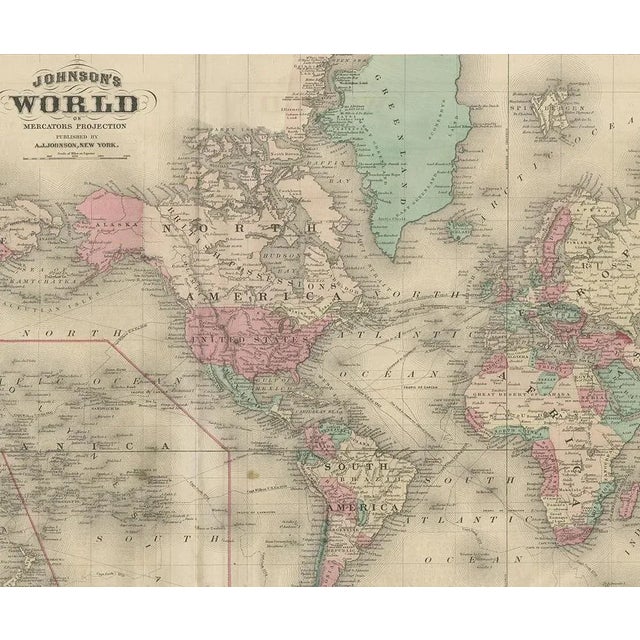 Antique Map of the World by Johnson, 1872 For Sale - Image 4 of 5