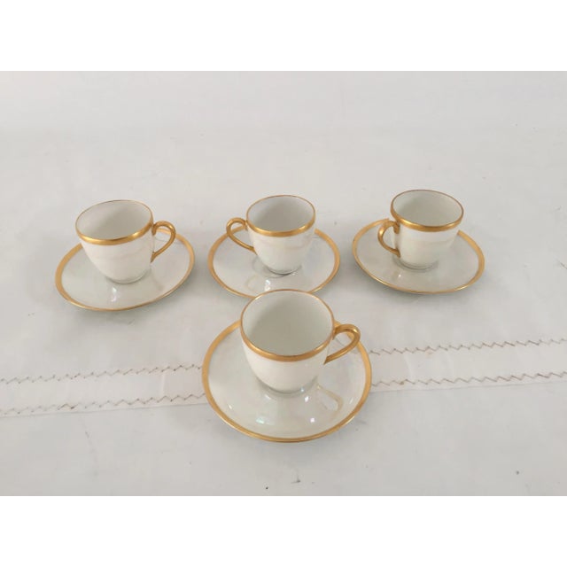 Vintage Pearl Luster Demitasse Set (4) 4.5 x 2.5 Thomas Maker White/Gilded Rim