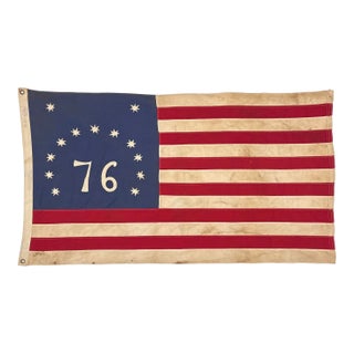 Vintage Cotton Embroidered Bennington 76 American Flag For Sale