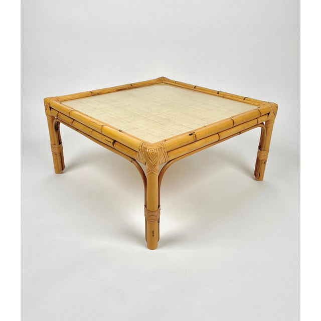 1960s Bamboo, Rattan & Wicker Squared Coffee Table, Italy, 1960s For Sale - Image 5 of 14