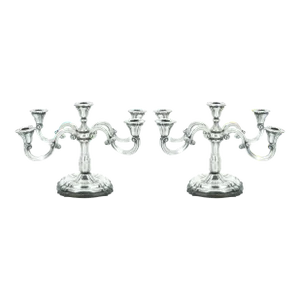 19th Century Tableware Sterling Silver Five Arm Candelabra / Wood Base