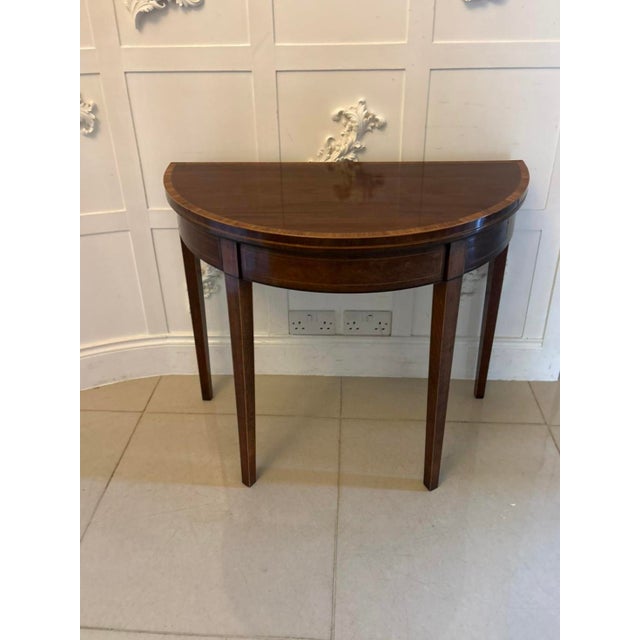 Antique Georgian Mahogany Demi Lune Console Table and Fold Over Card Games Table, 1800 For Sale - Image 11 of 11