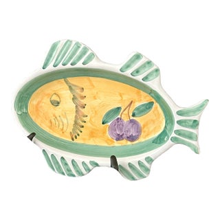 Vintage Frutta by Caleca Hand Painted Fish Plate Dish Signed • Made in Italy For Sale