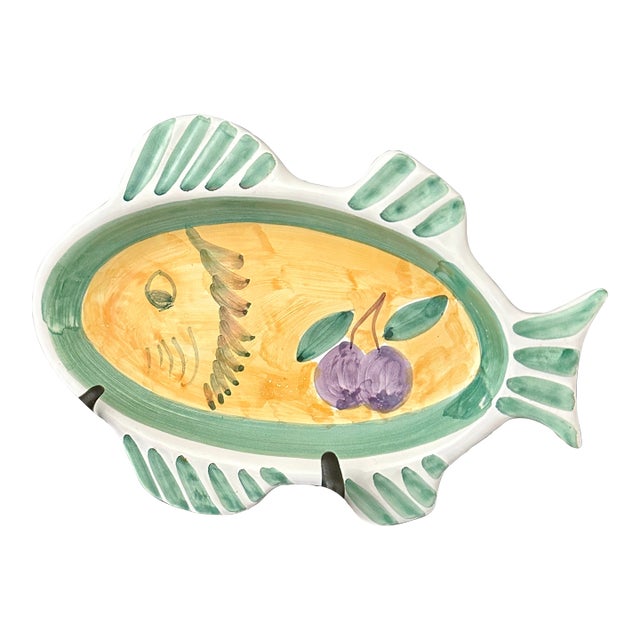 Vintage Frutta by Caleca Hand Painted Fish Plate Dish Signed • Made in Italy For Sale