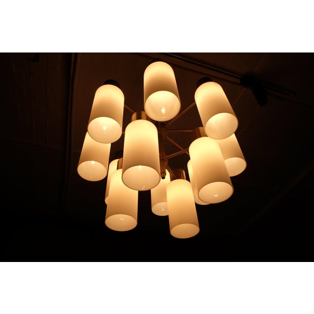 Brass Chandelier with Opaline Shades by Hans-Agne Jakobsson, 1960s For Sale - Image 10 of 11