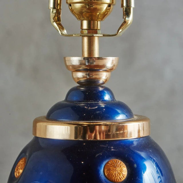 Blue Blue + Gold Glazed Porcelain Lamp, Italy 1980s For Sale - Image 8 of 9