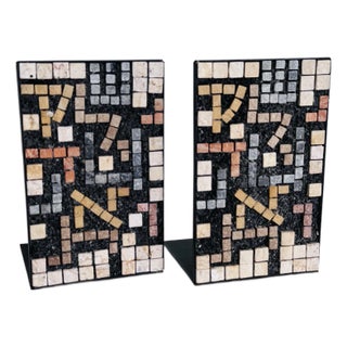 Vintage 1970s Natural Stone & Metal Bookends by Eilon Mosaics Israel, a Pair For Sale