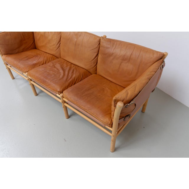 Wood Three-Seater Ilona Safari Sofa in Leather by Arne Norell, Sweden, 1970s For Sale - Image 7 of 18