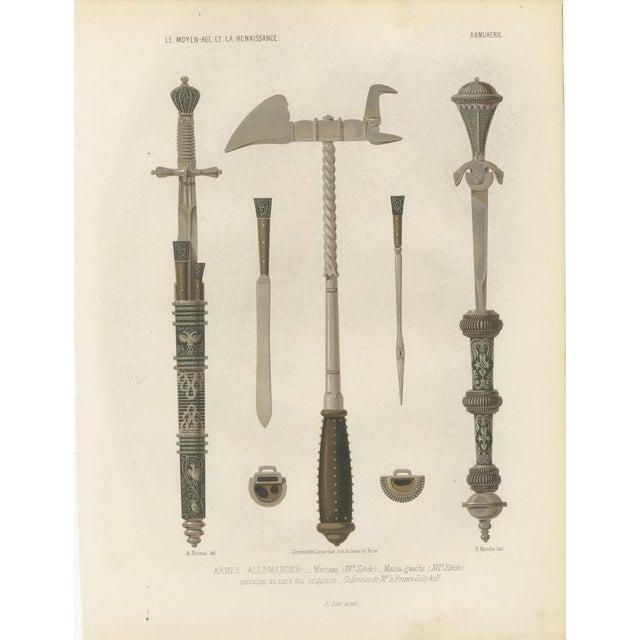 H. Moulin, German Arms, War Hammer and Left Hand Daggers, 1851, Chromolithograph For Sale - Image 3 of 9