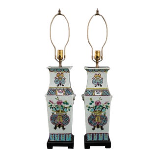 1900s Chinese Ceramic Vases Mounted as Lamps, Pair For Sale